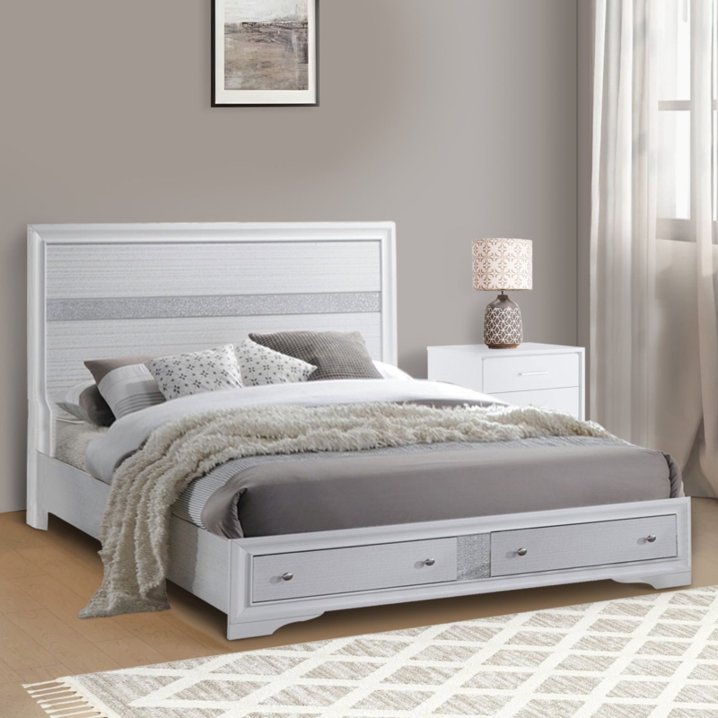 Queen Size Bed with Panel Headboard & Storage Footboard