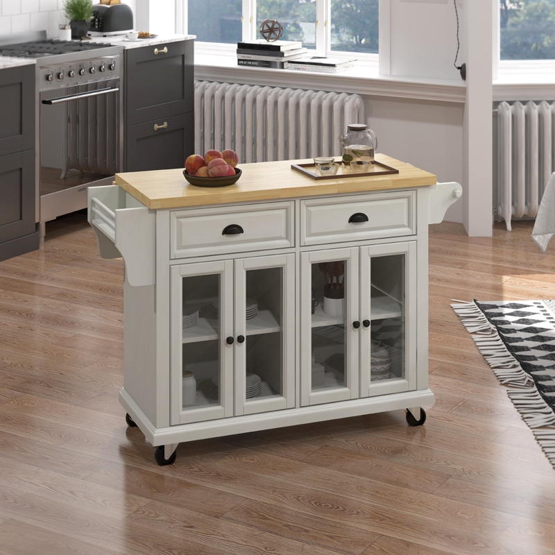 Mobile Kitchen Island with Cabinets and Drawers