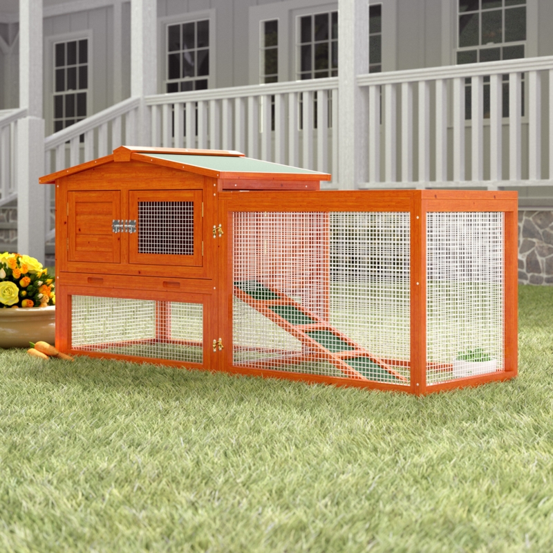 Two-Story Wood Rabbit Hutch with Courtyard