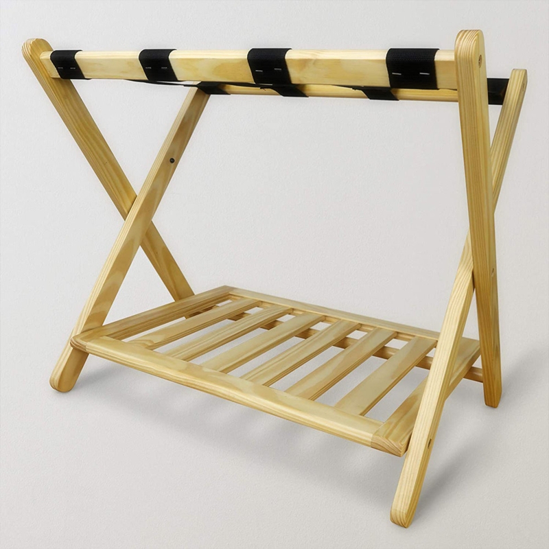 Foldable Bamboo Luggage Rack with Shelf