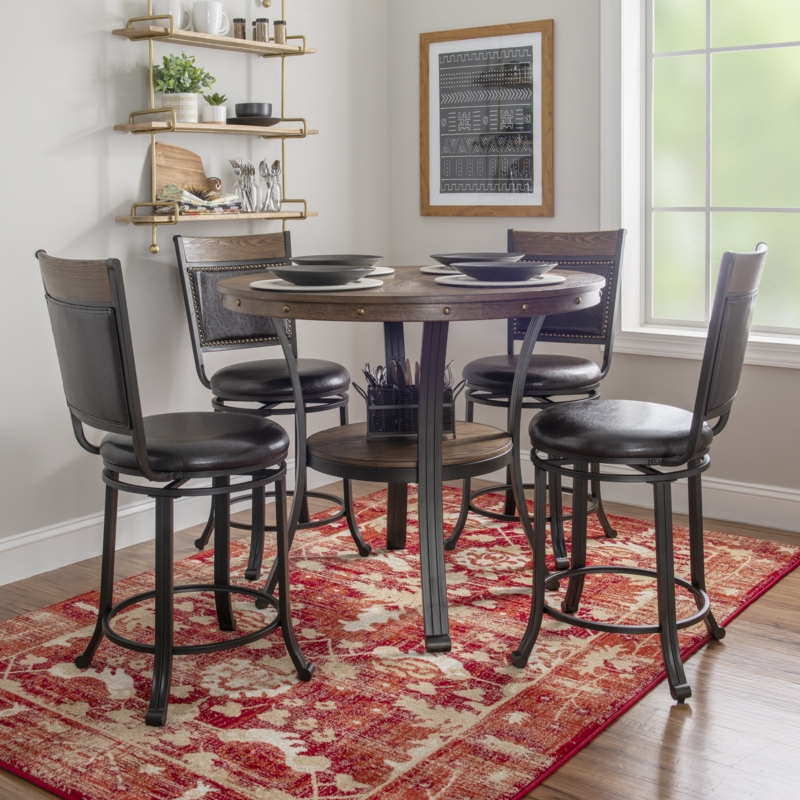 5-Piece Counter Dining Set with Faux Leather Stools