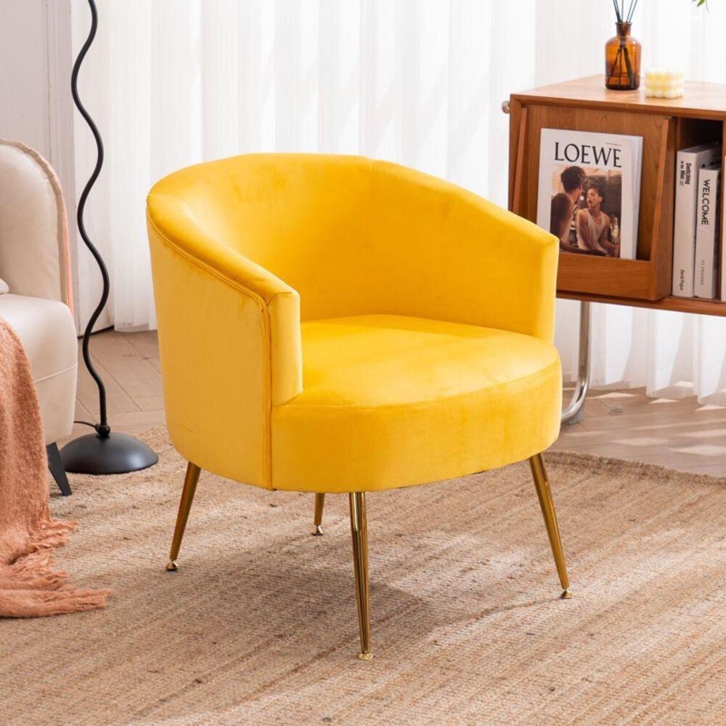 Velvet Upholstered Club Chair with Gold Metal Legs