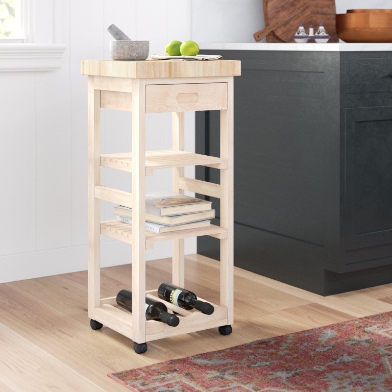 Lynn 15'' Wide Rolling Kitchen Cart with Solid Wood Top
