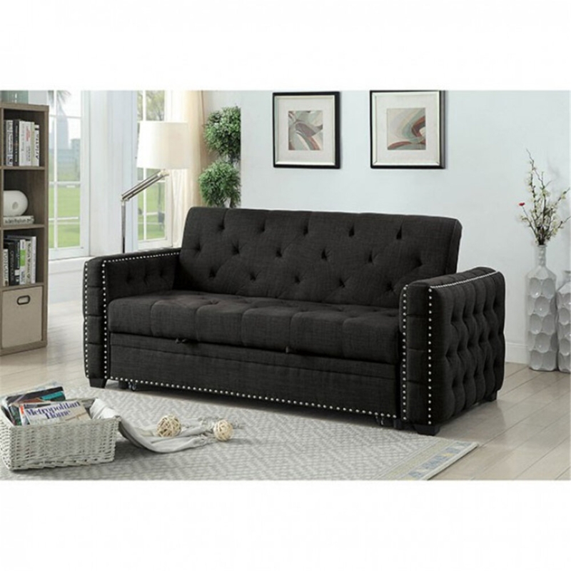 Tufted Futon Sofa with Pull-Out Chaise