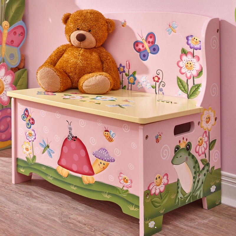 Kids Wooden Storage Bench with Magical Forest Display