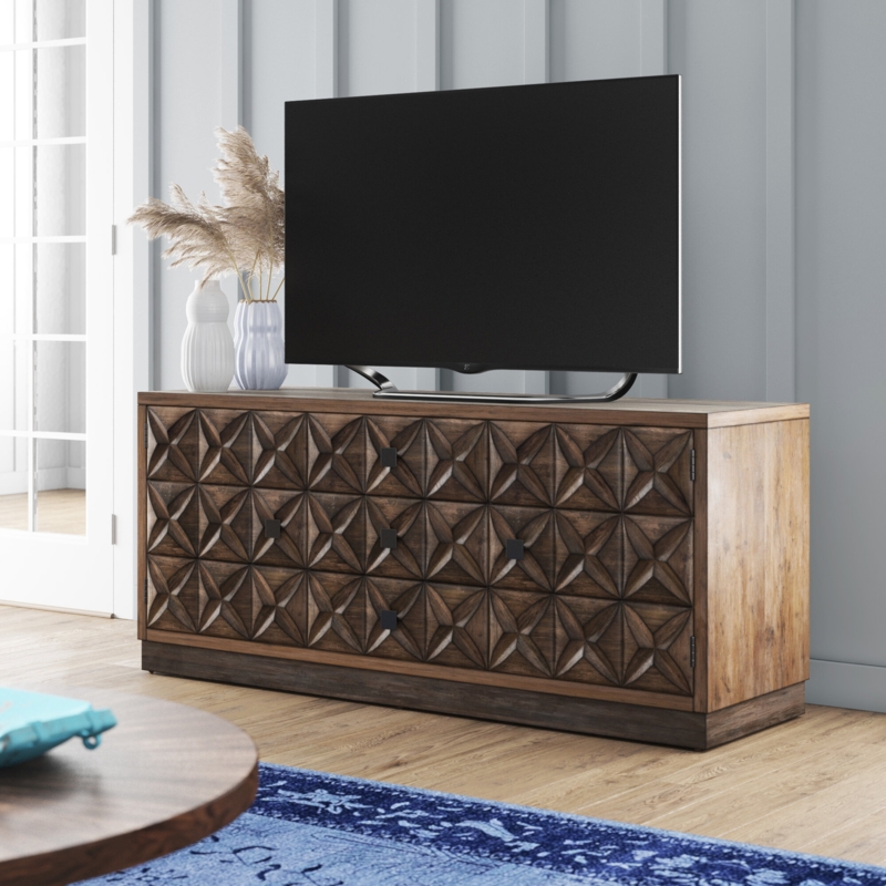 X Wood Inlay TV Stand with Drawers