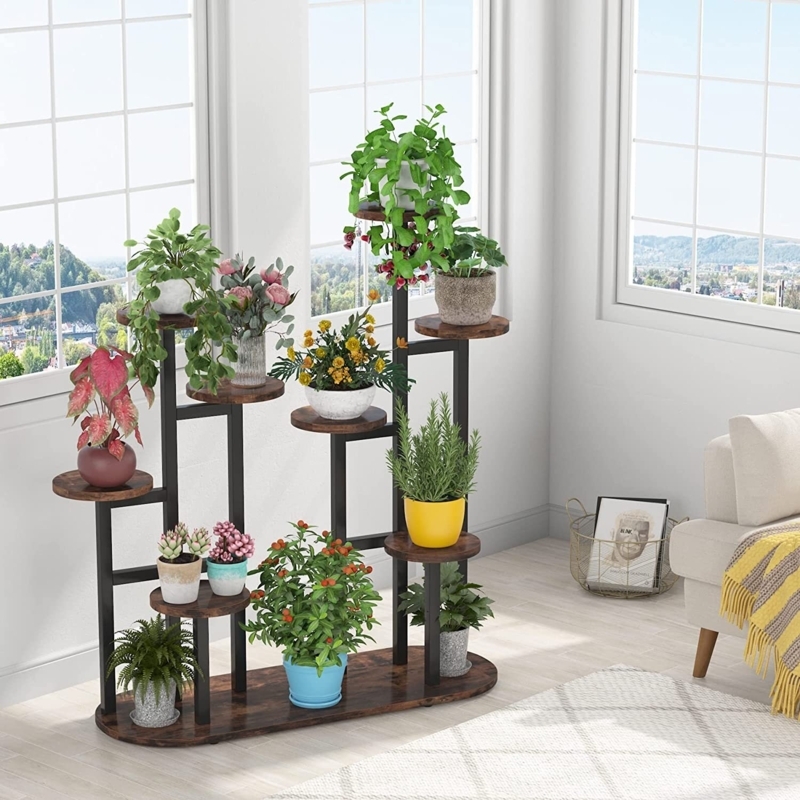 Multi-Tier Plant Stand with Wood Grain Finish
