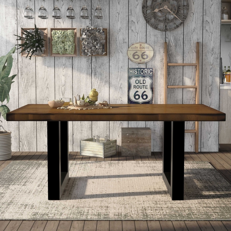 Rustic Industrial Dining Table with Glossy Finish