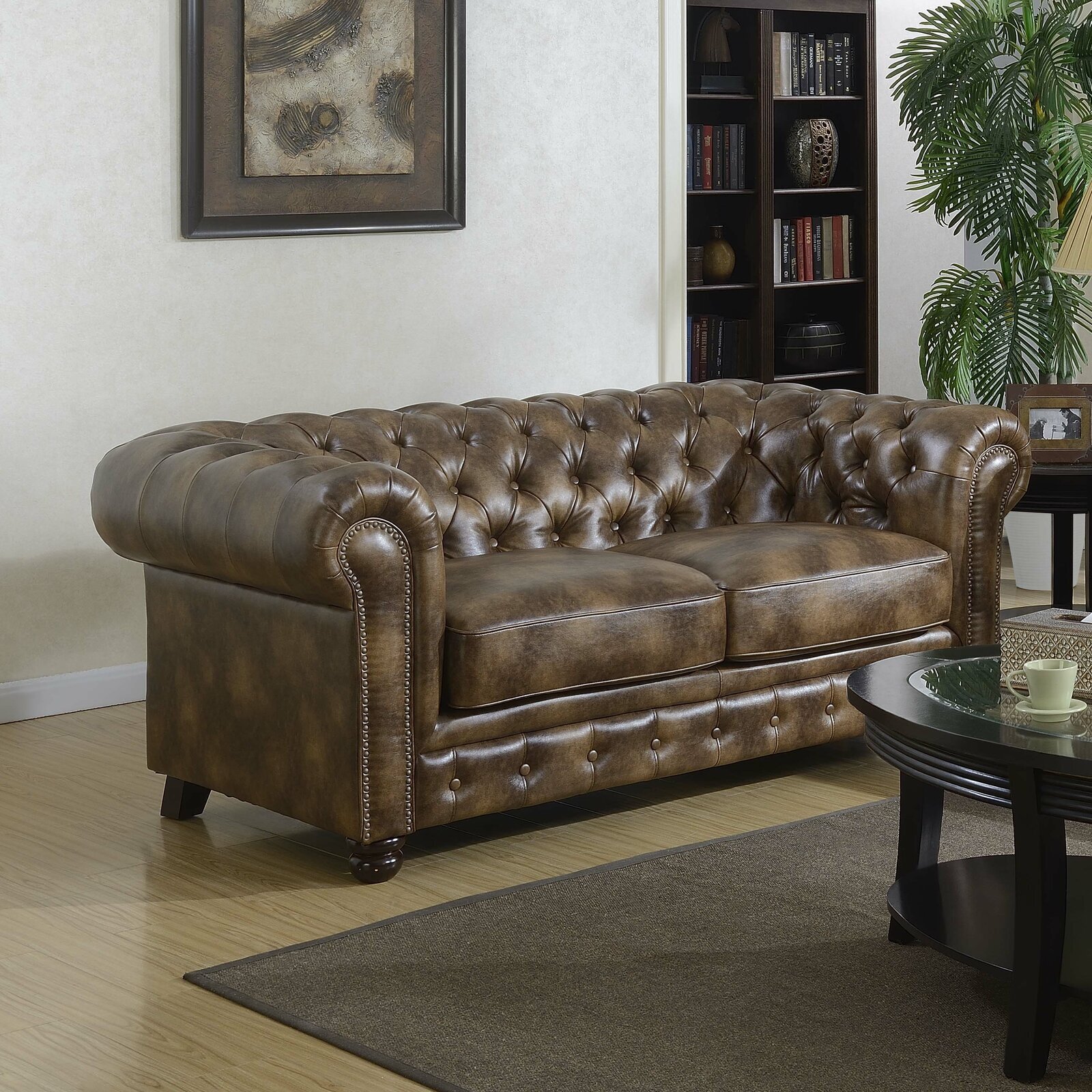 Masculine Traditional Chesterfield Leather Curved Sofa