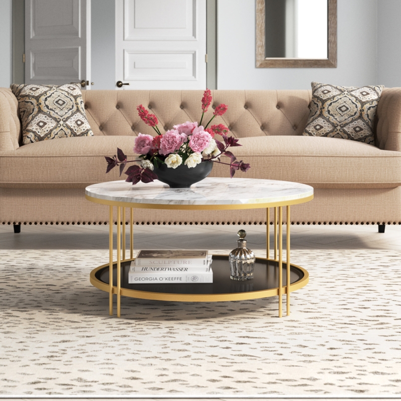 Glam Coffee Table with Faux Marble Surface