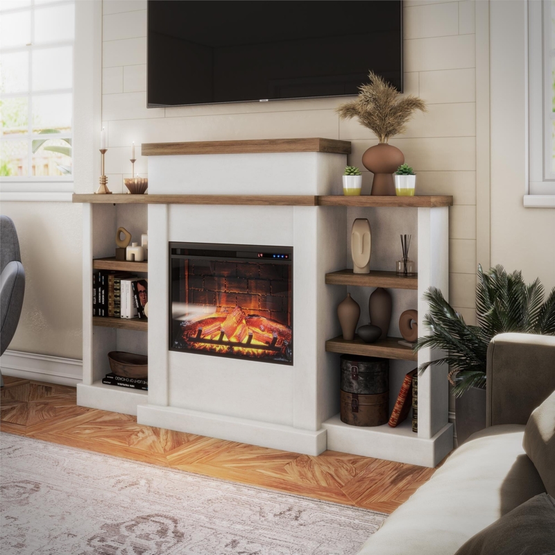 Electric Fireplace with Mantel and Bookcase
