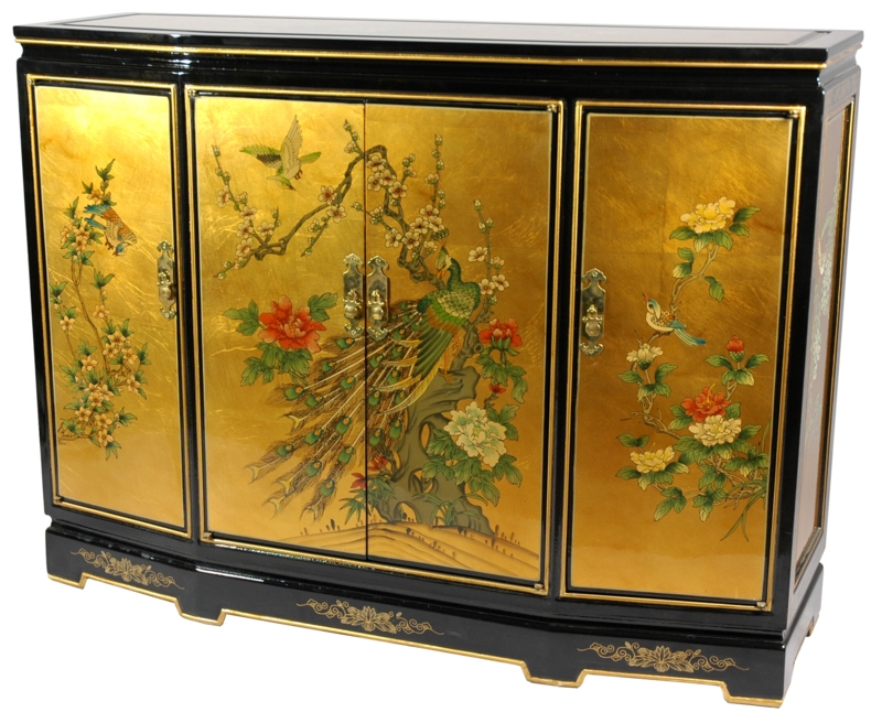Handcrafted 24 Carat Gold Leaf Cabinet with Shelves