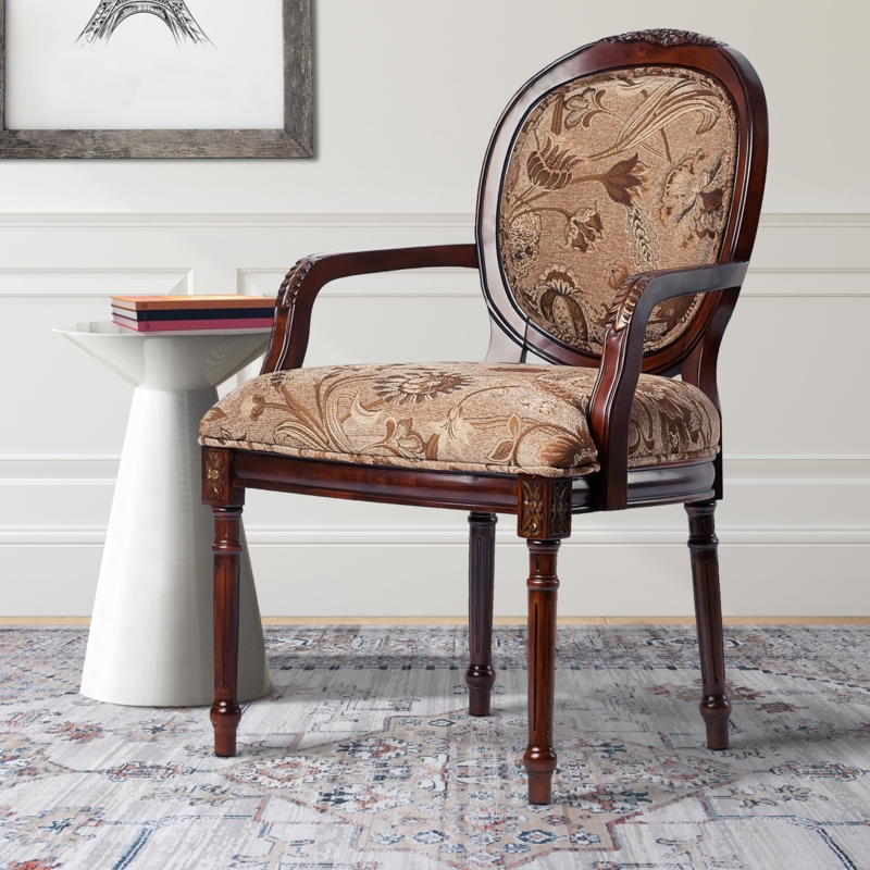 Intricate Floral Oval Back Chair
