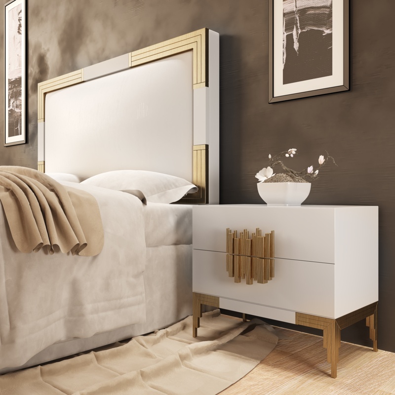 Matte White Bedroom Set with Gold Accents