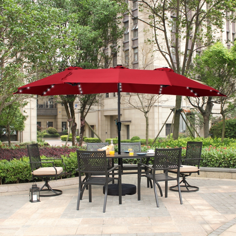 Double-Sided Patio Umbrella with Solar Lights