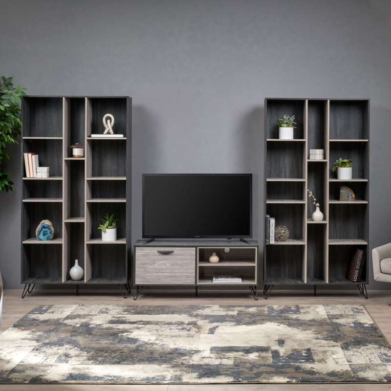 Sleek TV Stand and Bookshelf Set