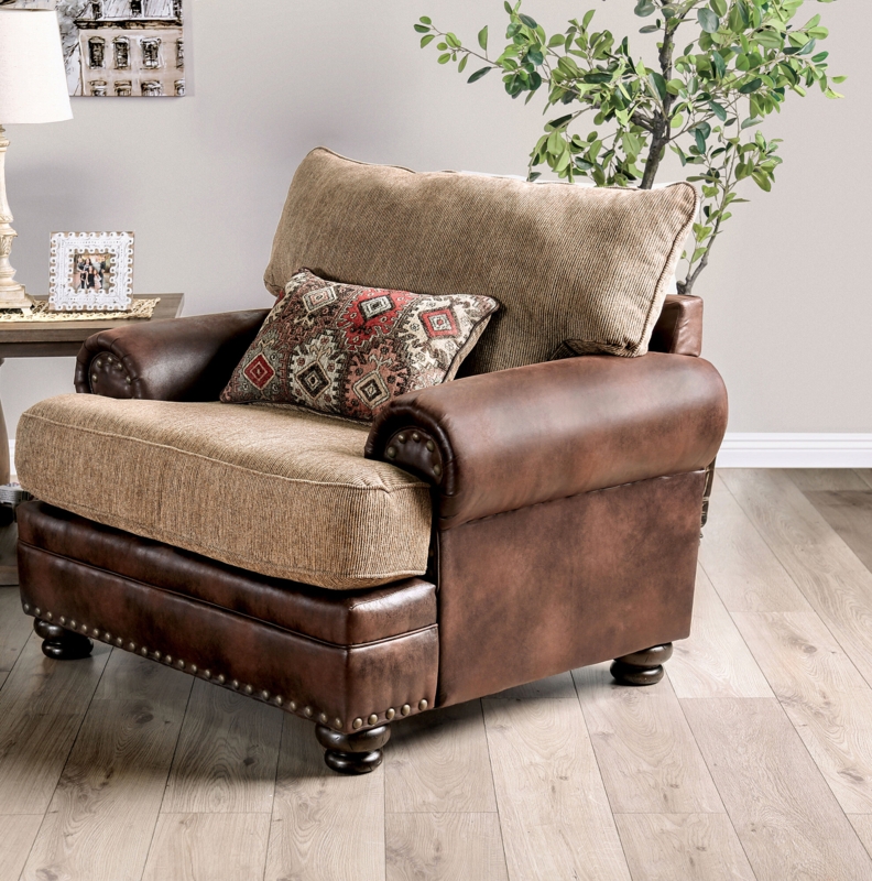 Bold Brown Armchair with Mixed Fabric
