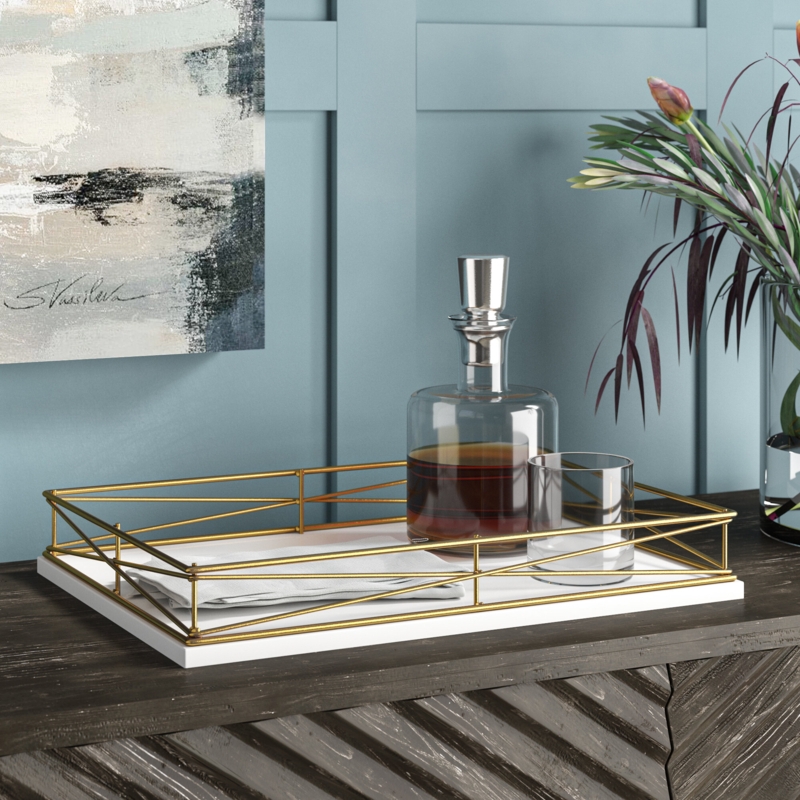 Modern Accent Tray with Geometric Metal Sides