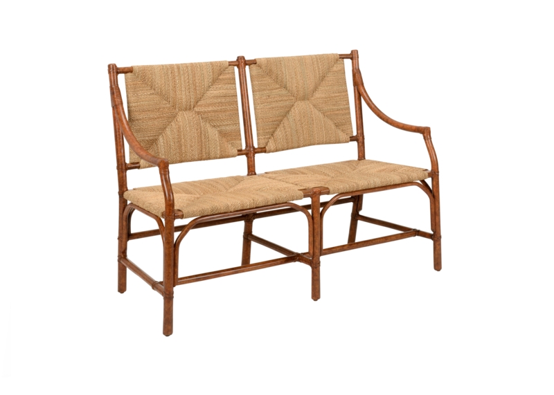 Lacquered Rattan Bench with Natural Rush Seat