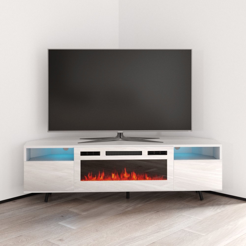 Modern Wooden Base TV Stand with Glass Shelves