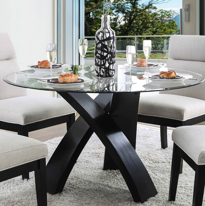 Glass Dining Table with Curving Criss-Cross Supports