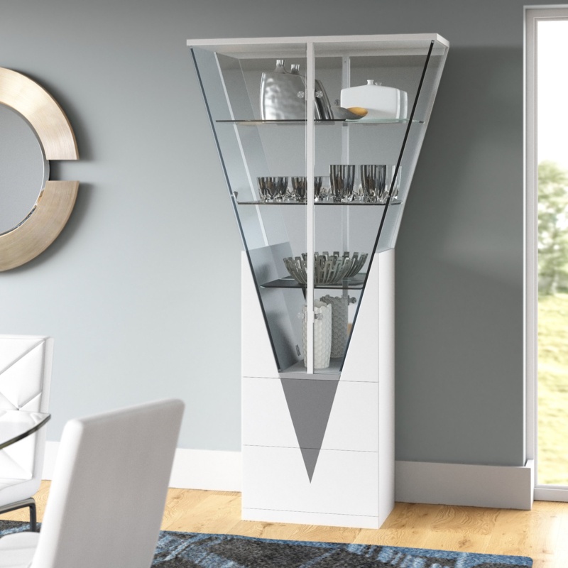 Unique Triangular Curio with Glass Shelves