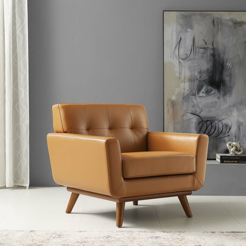 Mid-Century Modern Leather Accent Armchair