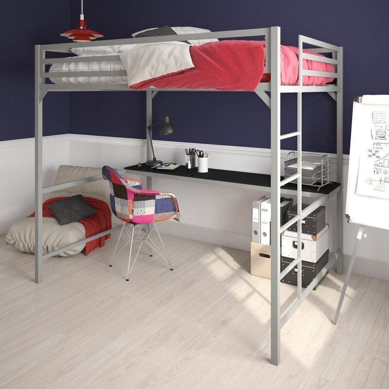 Metal Full size Loft Bed with Desk