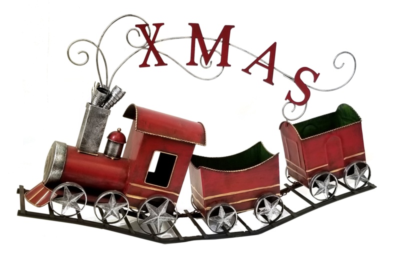 Metal Train with 2 Carts on Track X-M-A-S