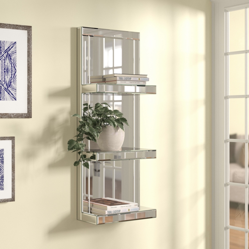 Mirrored Wall-Mounted Shelf with 3 Shelves