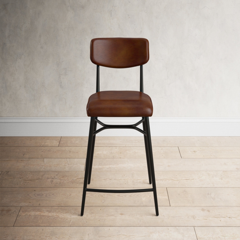 Leather Counter Stool with Cushioned Back