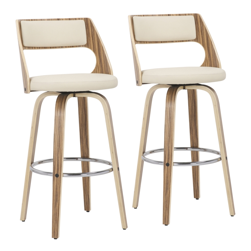 Curved Wood Frame Barstool with Cushioned Back and Seat