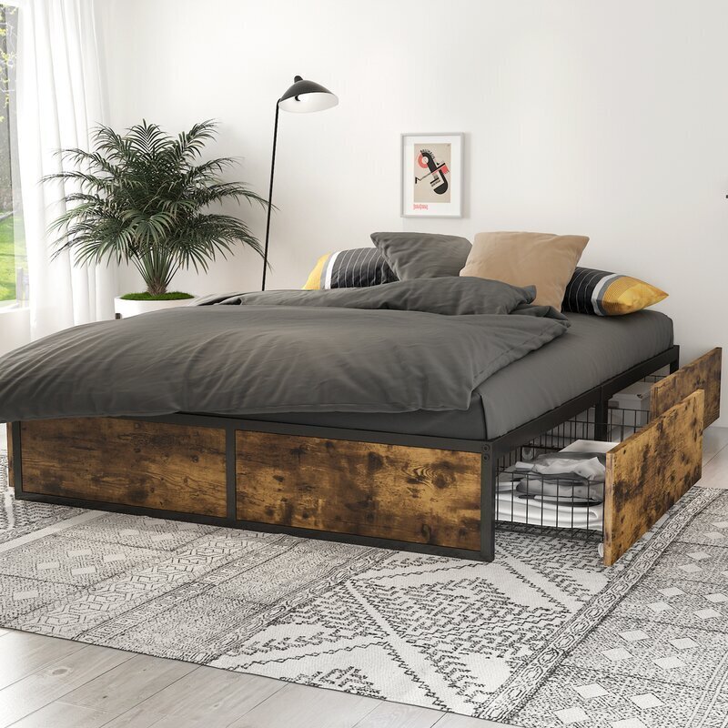 Minimalistic Mixed Material Full Size Bed with Storage