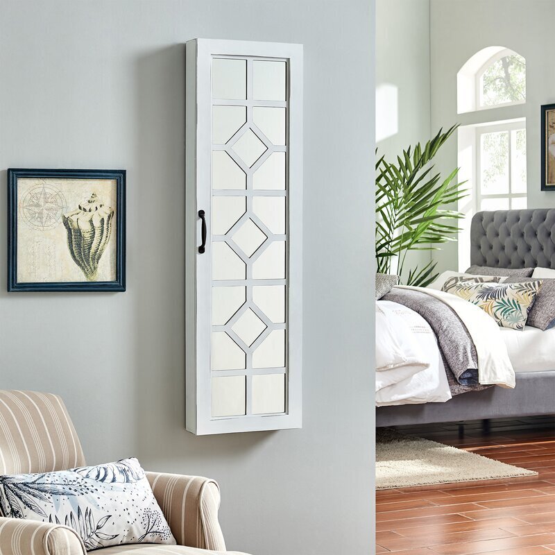 Mirrored wall mounted jewelry cabinet