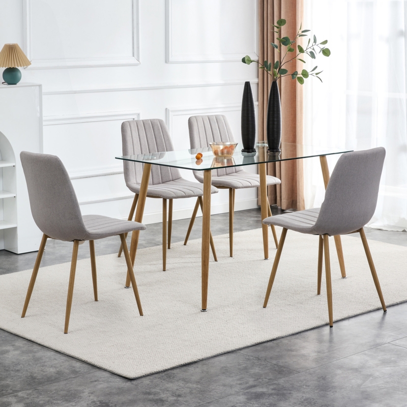 Modern Glass Dining Table with Metal Legs