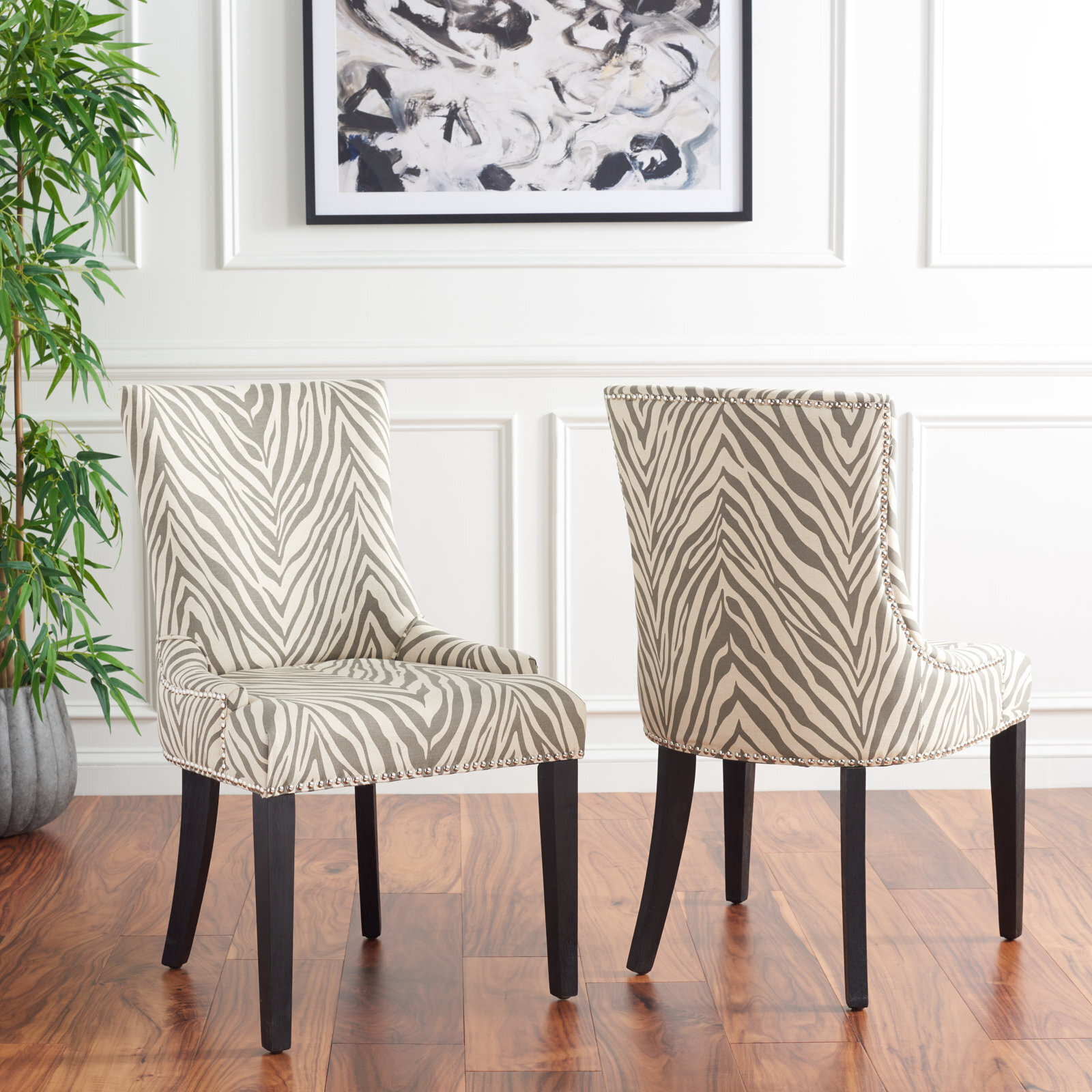 Modern Zebra Print Dining Chair Set of 2