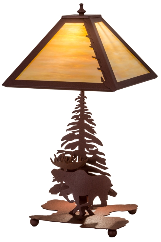 Moose and Pine Table Lamp with Leaf Edge Shade
