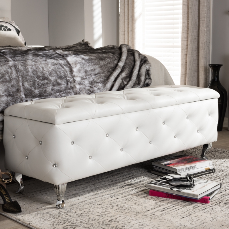 Wood and Leather Contemporary Storage Ottoman