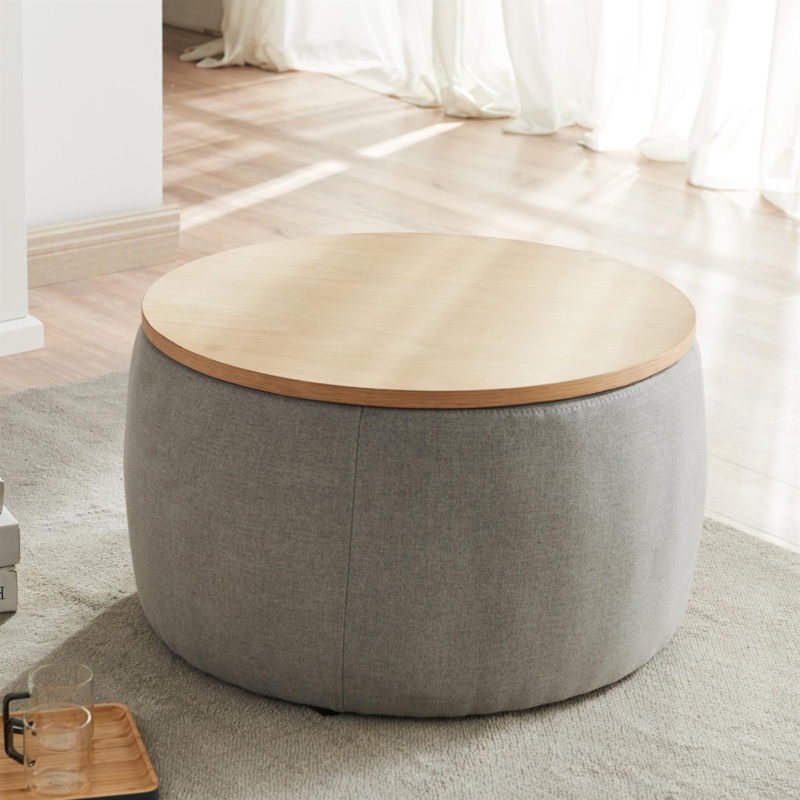 Round Coffee Table with Removable Top and Storage