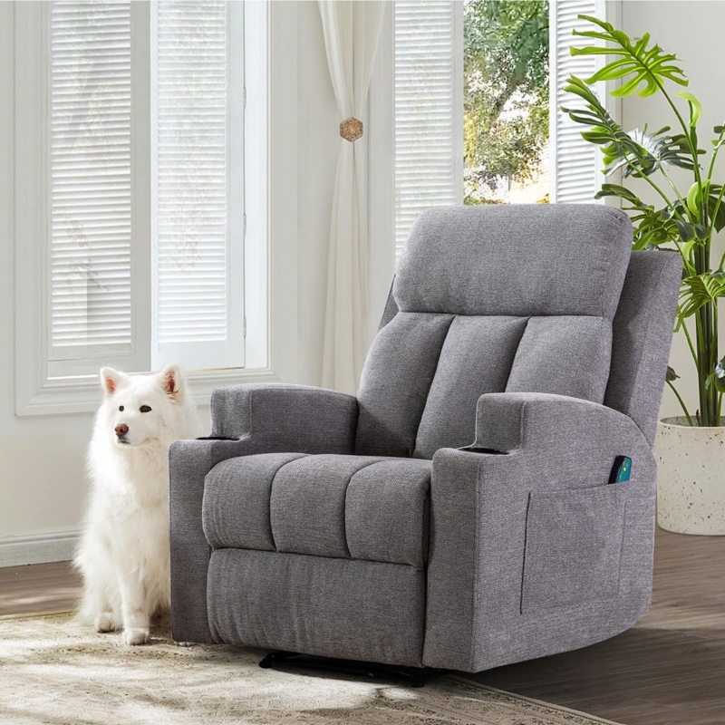 Velvet Upholstered Recliner with Massage and Heat