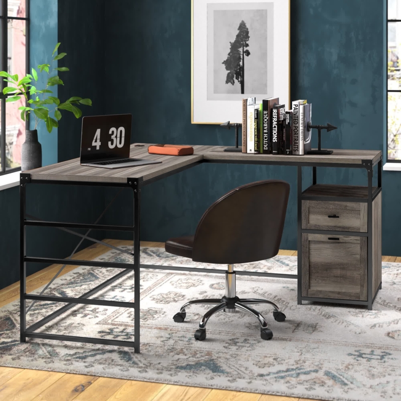 Industrial-Inspired L-Shaped Writing Desk