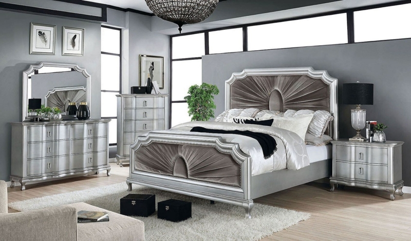 Upholstered Starburst Bed with Velvet Accents