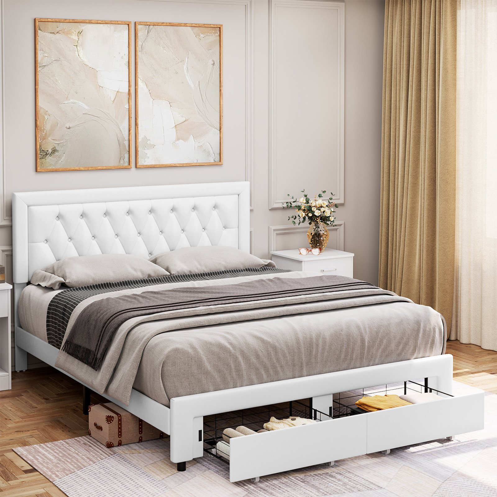 Neutral, Understated Full Size Bed Frame with Storage