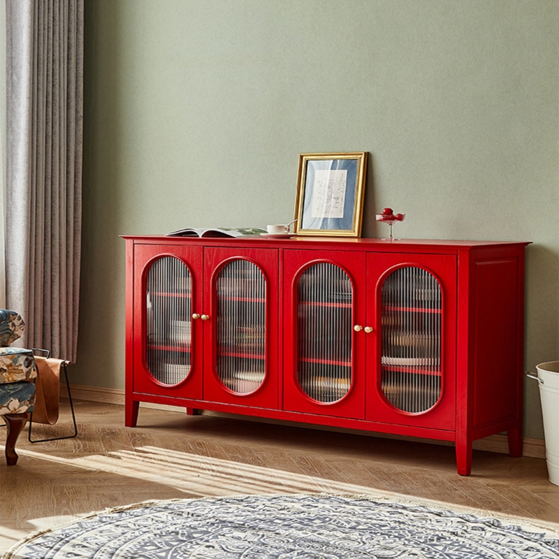 High-End Hardwood Storage Cabinet with Glass Windows