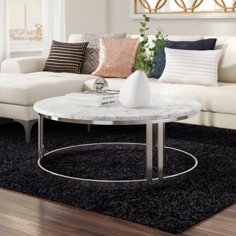 Minimalist Faux Marble Round Side Table