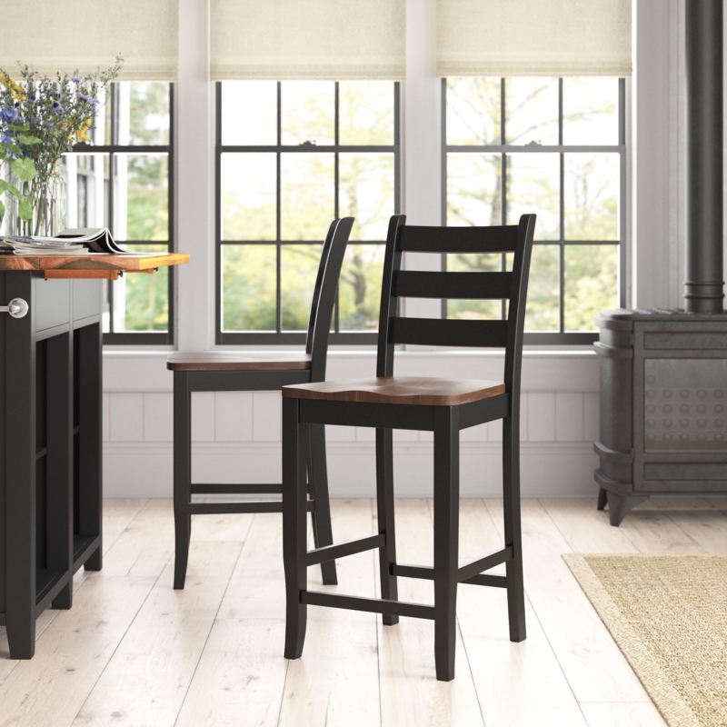 2-Piece Counter-Height Dining Stools with Acacia Wood Seats