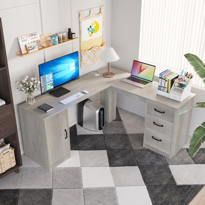 L-Shaped Desk with Extra Storage Space