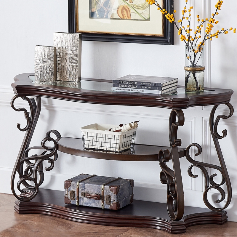 Elegant Rustic Console Table with Marbling Shelf