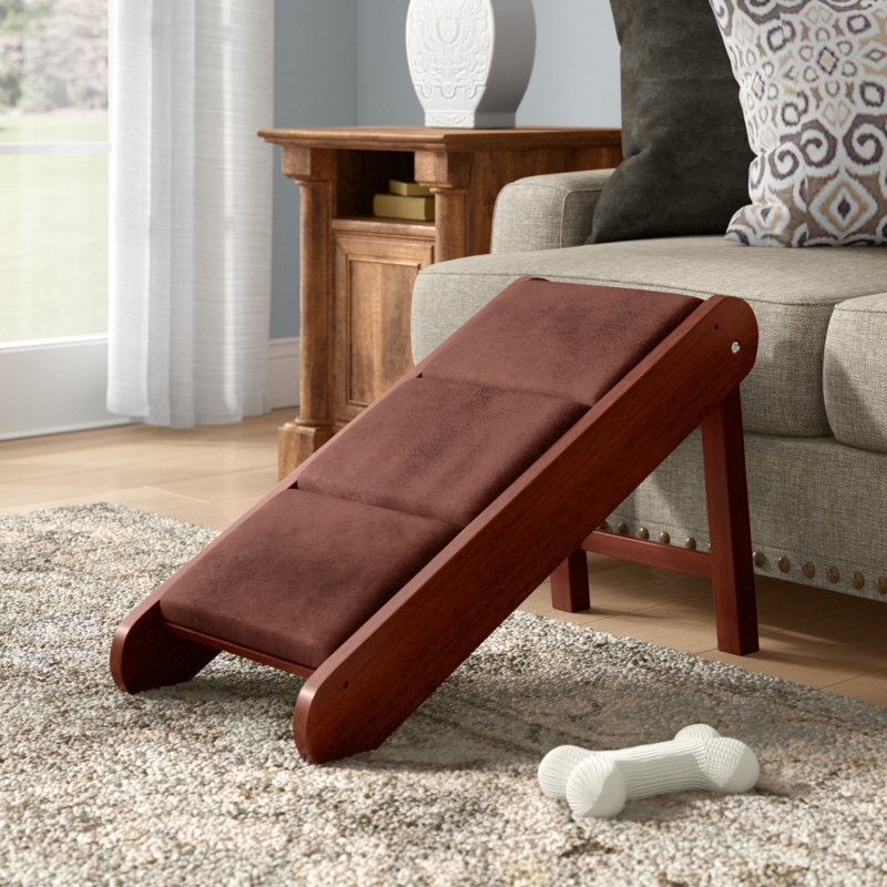 Mahogany Wood Pet Ramp with Upholstered Steps