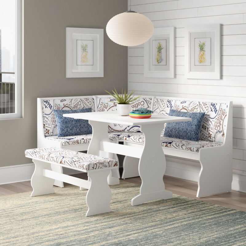 Olivia 3 Piece Upholstered Trestle Breakfast Nook Dining Set with Coffee Print